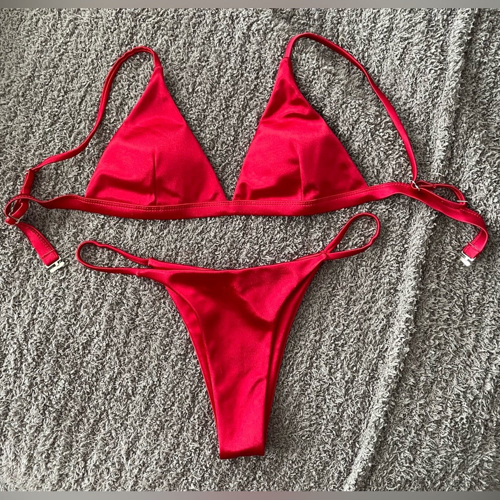 Red “Satin” Bikini—Small, Never worn!